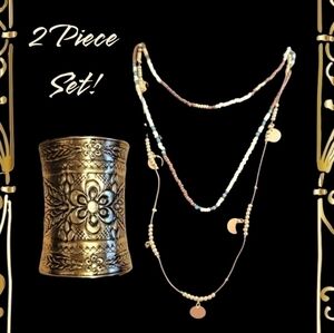2 PC Lg Ornate Cuff Bracelet and Necklace set NWT